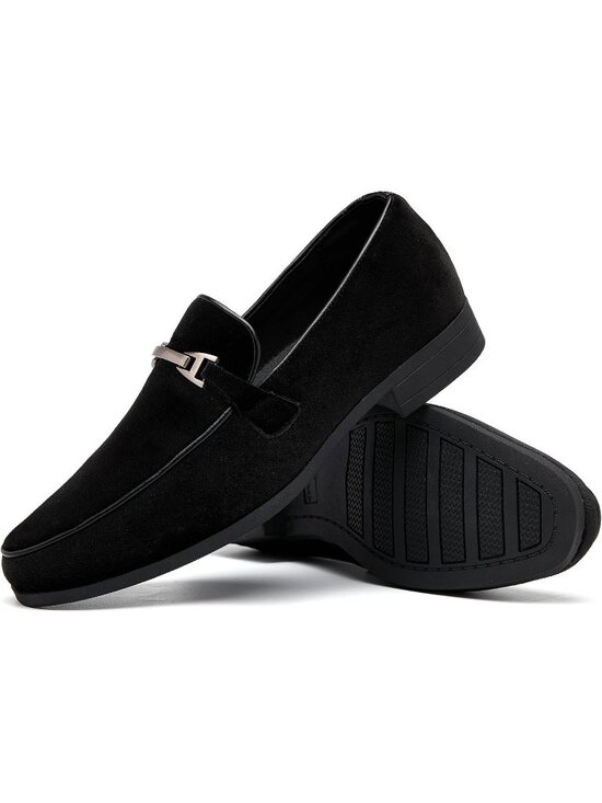UUBARIS Men\'s Black Velvet Loafers Metal Buckle Comfortable Slip On Formal Shoes